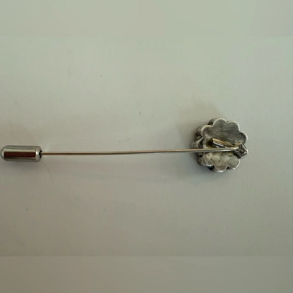 Vintage Zuni Sunface Inlay Flower Stick Pin Coral Turquoise MOP Native American - Picture 6 of 10